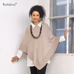 Poncho rund hals 100% merinoull sand – onesize