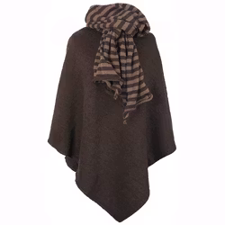 Poncho mörkbrun ull Mariedal jacquard