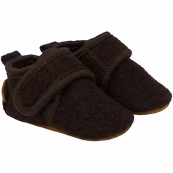 Inneskor baby 100% ull med gummisula mörkbrun