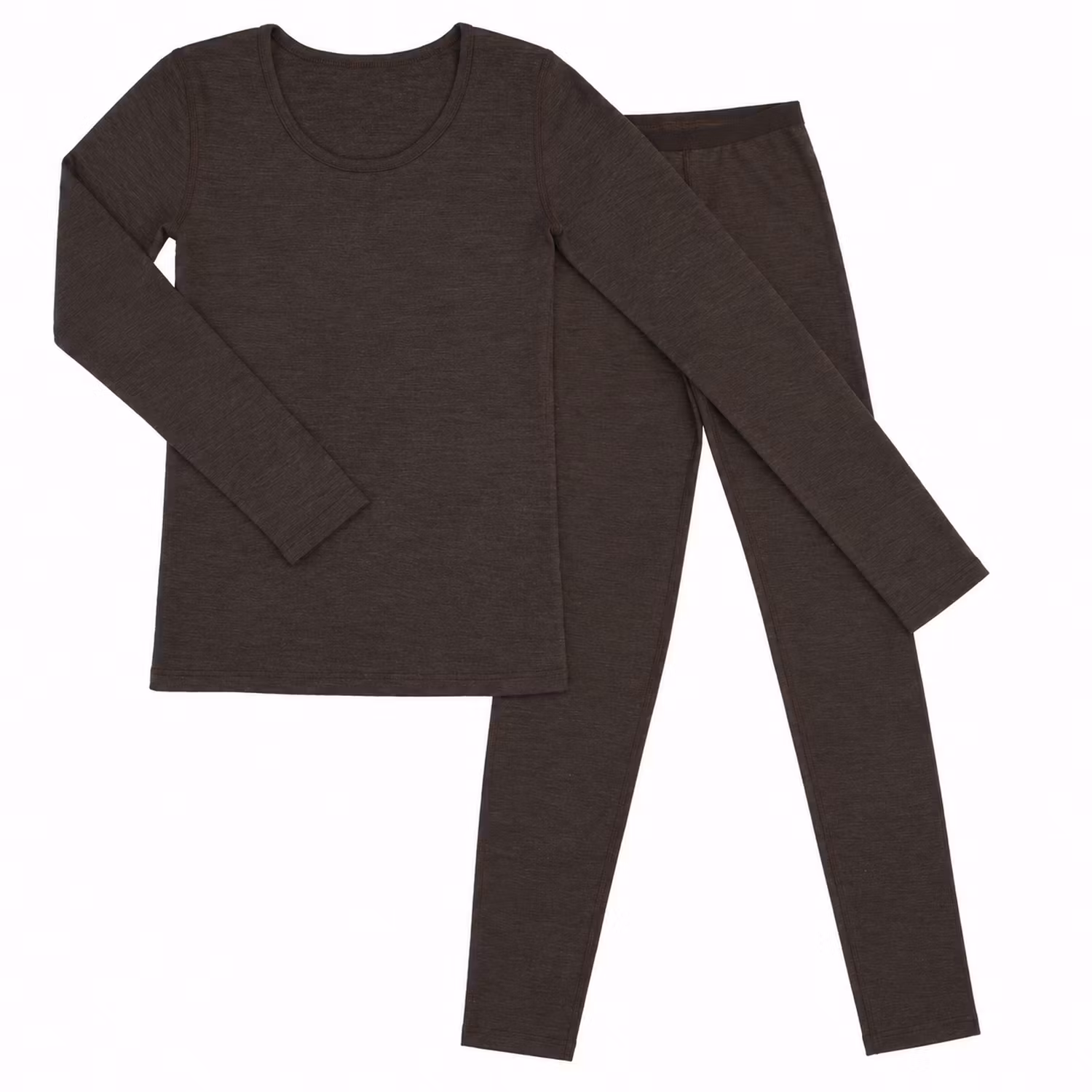 Mörkbrunt underställ för dam i 85% merinoull och 15% silke med tröja och leggings