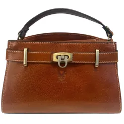 Vintagestil handväska i vachettaläder cognac 26x12x17 cm