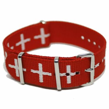 NATO Strap 20MM Rød/hvite kryss