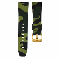 Horus 21mm curved gummirem - Grønn kamuflasje med gullspenne