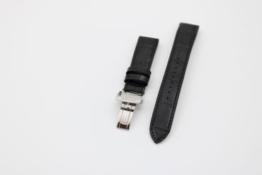 Seiko– 20mm curved Skinnreim med Alligatormønster, Svart (4KK6JZ)