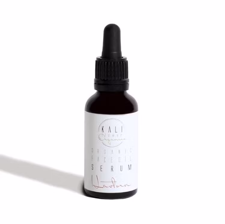 Glasflaska inehållande Serum från KaliFlower, innehåller havtorn