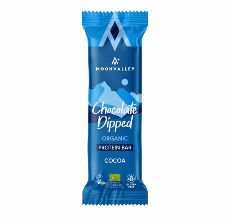 Moonvalley proteinbar kakao med chokladöverdrag
