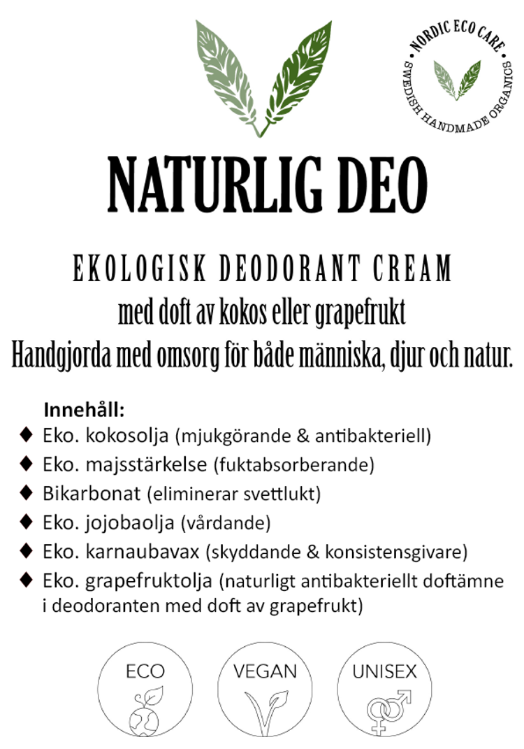 NaturligDeo Cream Coconut - Organic Deodorant