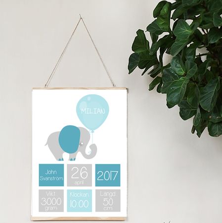 Födelseposter Blå elefant