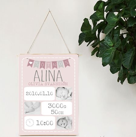 Födelseposter/doptavla/namntavla Sötnos rosa