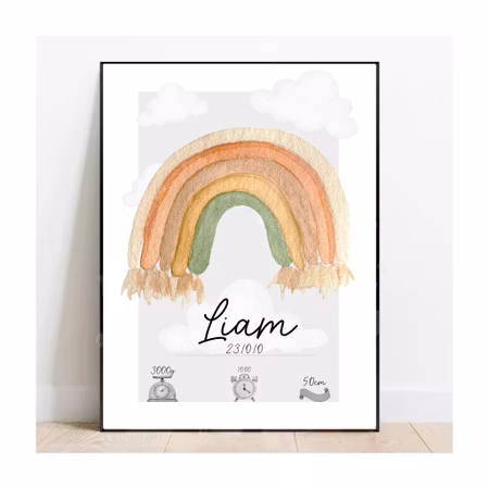 Födelseposter, namntavla, doptavla RAINBOW - DIGITAL PRODUKT