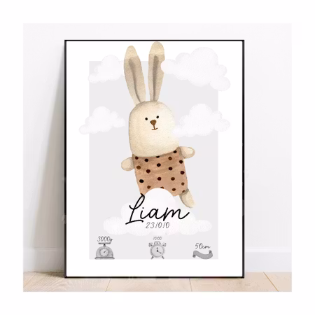 Födelseposter, namntavla, doptavla BUNNY - DIGITAL PRODUKT