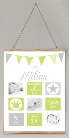 Födelseposter/doptavla/namntavla Ljuvlig grön med foton