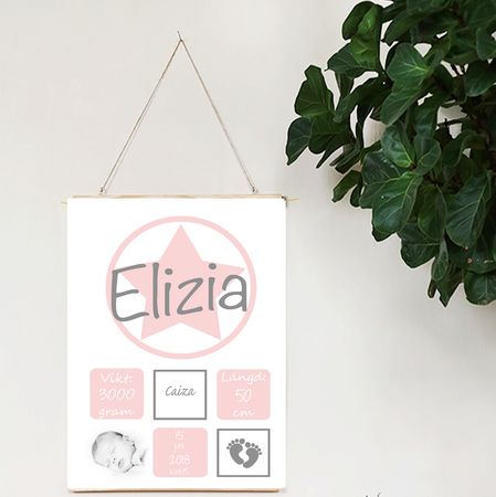 Födelseposter/doptavla/namntavla Allstar rosa med foto