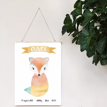 Födelseposter/doptavla/namntavla Blå räven