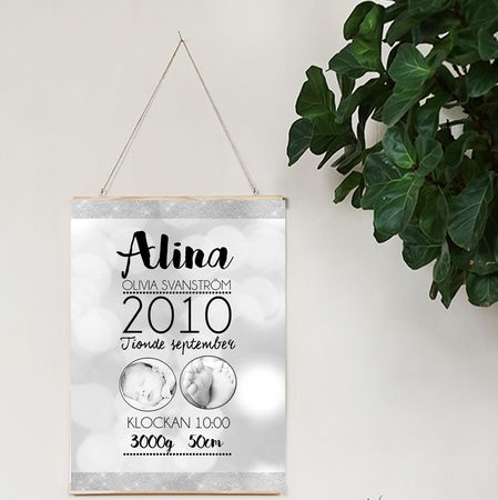 Födelseposter/doptavla/namntavla Grå shimmer foto