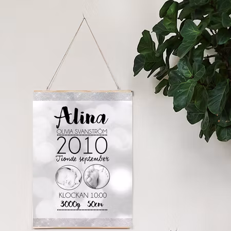 Födelseposter/doptavla/namntavla Grå shimmer foto
