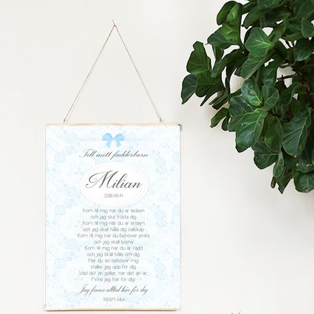 Fadderbrev, dopbrev rosett blå