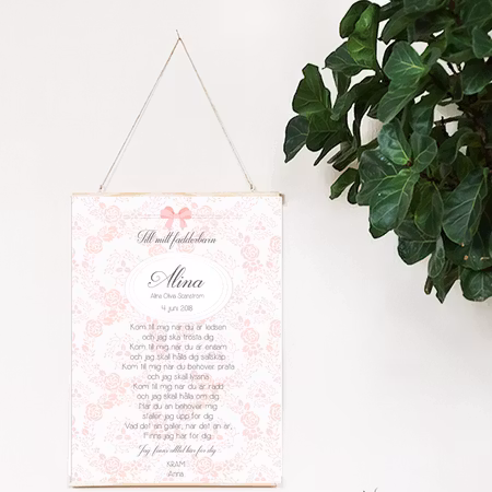 Fadderbrev, dopbrev rosett rosa