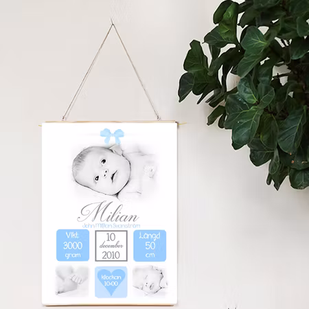 Födelseposter/doptavla/namntavla Underbar blå