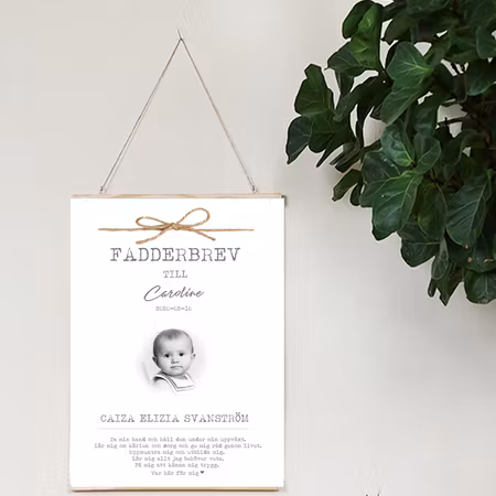 Fadderbrev, dopbrev Rosett med foto