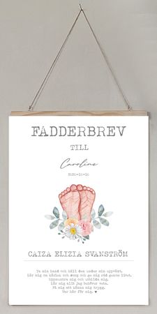 Fadderbrev, dopbrev Små fötter med blommor