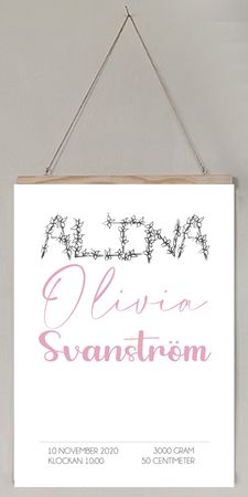 Födelseposter/doptavla/namntavla flower power