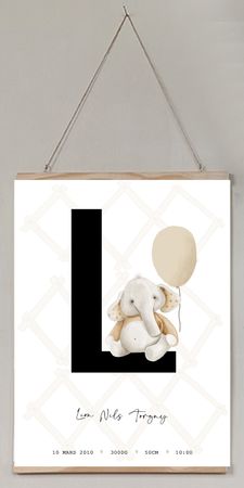 Födelseposter/doptavla/namntavla bokstavs födelseposter elefant