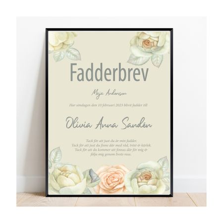 Fadderbrev, dopbrev Beautiful rose
