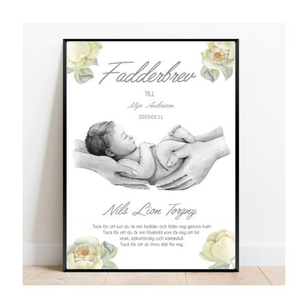 Fadderbrev, dopbrev Baby Rose white