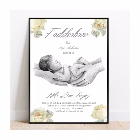 Fadderbrev, dopbrev Baby Rose white