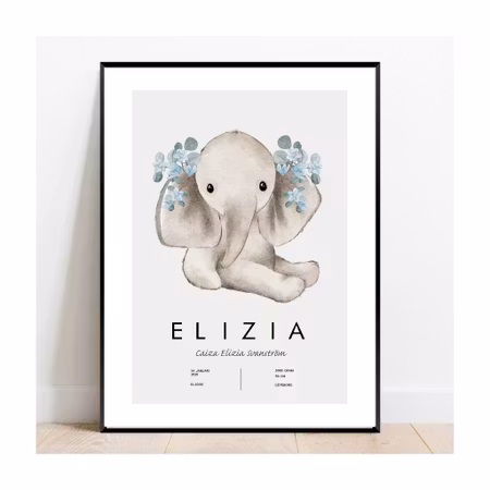 Födelseposter/doptavla/namntavla sweet elephant blue
