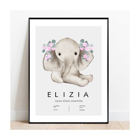 Födelseposter/doptavla/namntavla sweet elephant pink