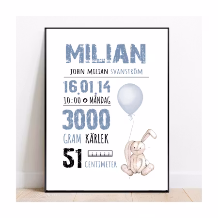 Födelseposter, doptavla, namntavla Kaninis blå