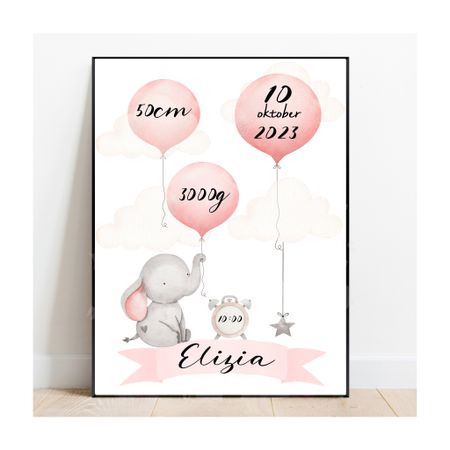 Födelseposter, namntavla, doptavla Rosa elefant