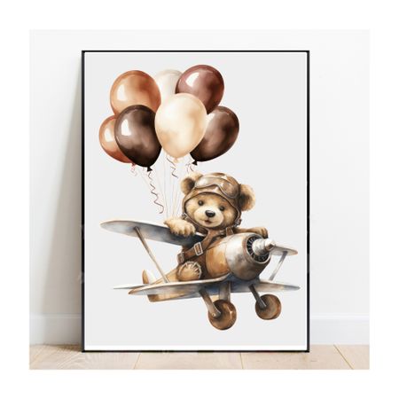 Barnposter Teddy flygplan