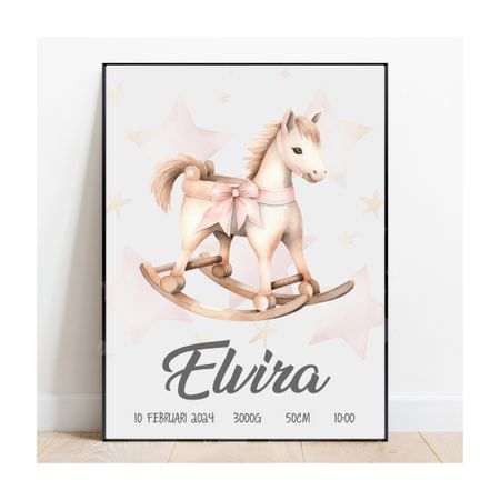 Födelseposter, namntavla, doptavla gunghäst med rosett