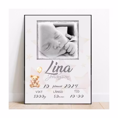 Födelseposter, namntavla, doptavla, barmntavla Stars med foto
