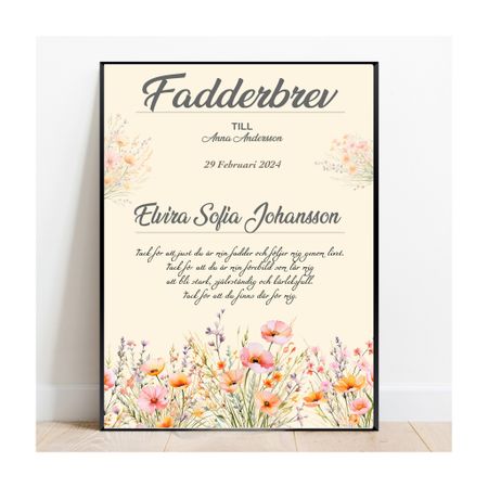 Fadderbrev, dopbrev, fadderbevis Blomäng