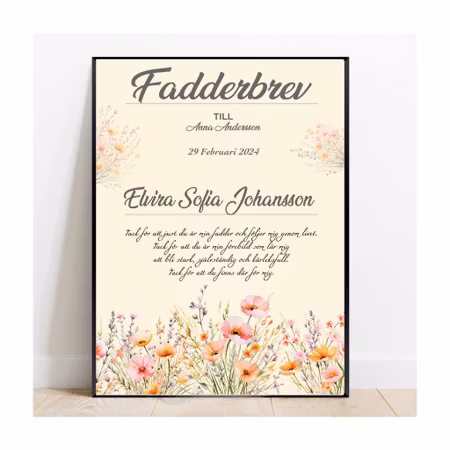 Fadderbrev, dopbrev, fadderbevis Blomäng