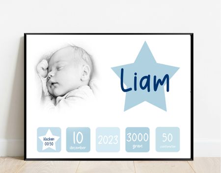 Födelseposter, doptavla, namntavla Star vågrät med foto