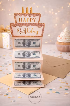 Gratulationskort, utvikbart med plats för sedlar - Happy Birthday