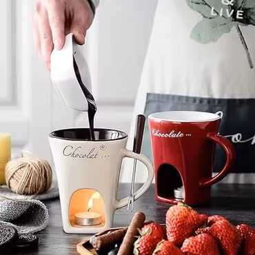 Elegant keramisk fonduekopp – 130 ml med gaffel