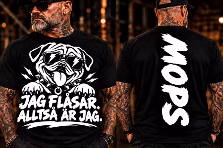 Mops – Jag flåsar. Alltså är jag. T-shirt