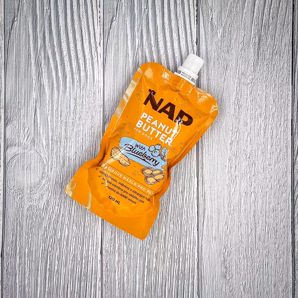 NAP Jordnötssmör för hund – Blåbär 120 mL