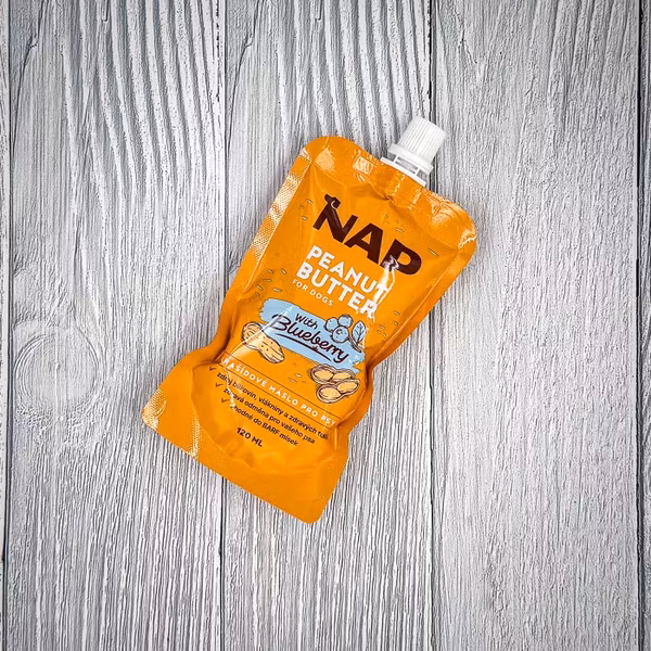 NAP Jordnötssmör för hund – Blåbär 120 mL