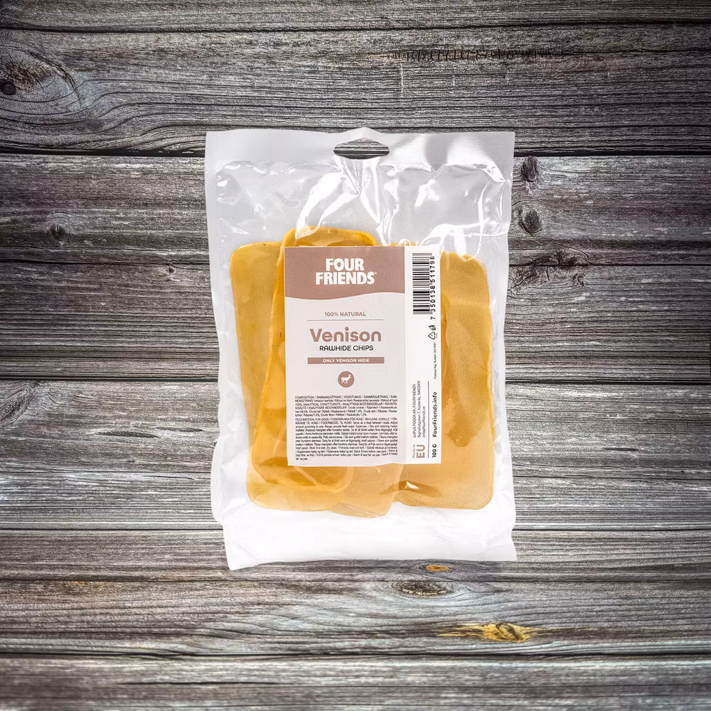 FourFriends Natural Chews – Hjortchips av råhud 100 g