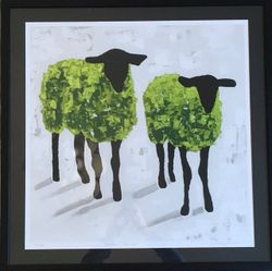 Inramat gicleétryck, grön 60x60 cm