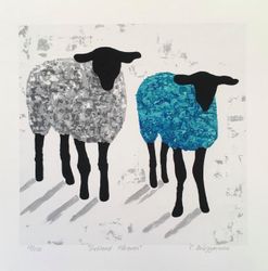 Gicleétryck får, turkos/blå