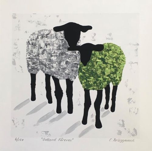 Gicleétryck får, grön/grå
