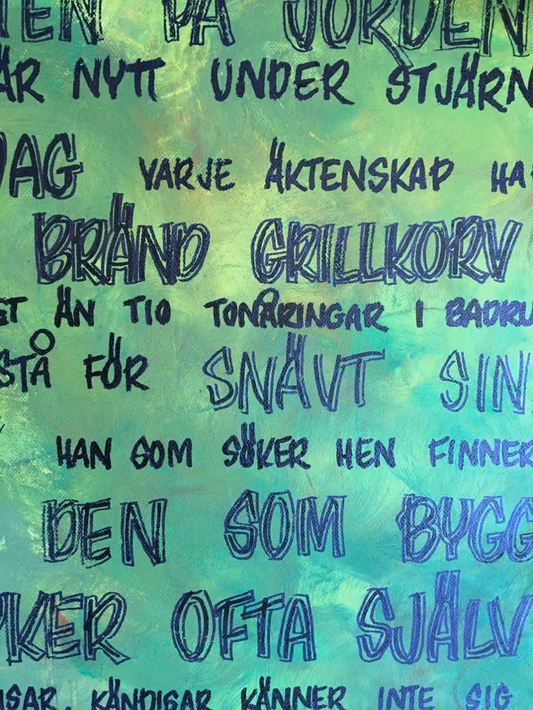 Svenska ordspråk i ny tappning på denna färgstarka originalmålning av konstnär C.Brüggmann från Helsingborg.